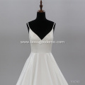 Modern Plain Style Simple Strapless V Neck Illusion Backless Bridal Gowns Wedding Dresses Chapel Train